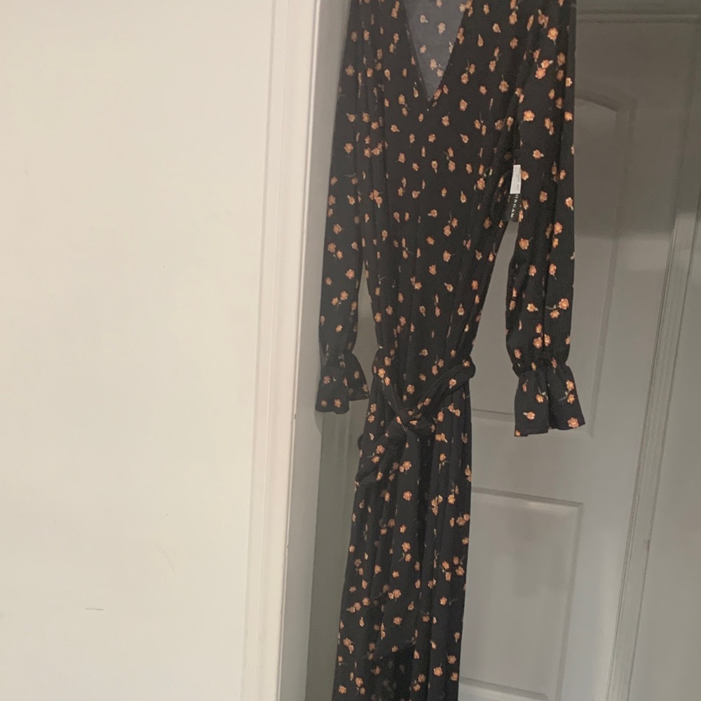 Black Wrap Maxi Dress with Orange Floral Print